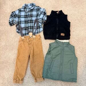 Clothing Bundle Toddler Boy 18M Blue Tan Black Green Plaid Vests Pants Fall
